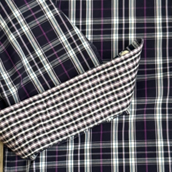 Ariat Mens Wrinkle Free Button Down Shirt Long Sleeve XL Blue White Purple Plaid - Picture 3 of 9